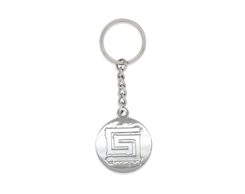 Metal only keyrings without any color. The design is achieved using raised and recessed metal areas and lines. Great for a classic and subtle designs.