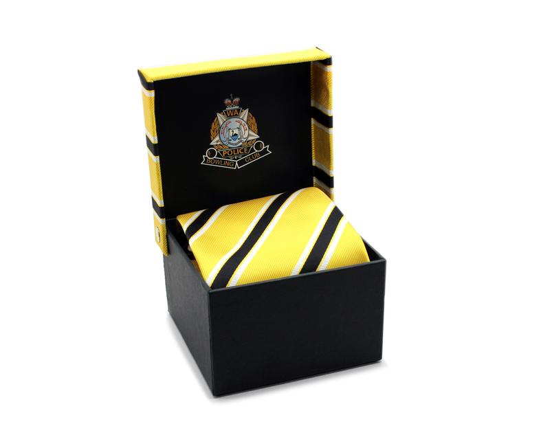 Tie box with colour printed logo and fabric top